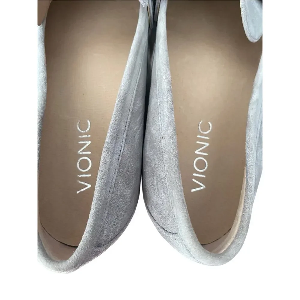 Vionic Light Gray Suede Avvy Bejeweled Rhinestone Loafers size 8